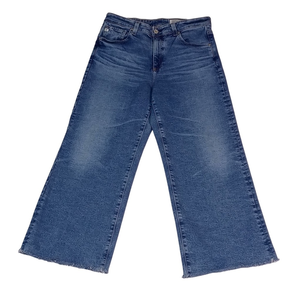 AG Adriano Goldschmied Saige Wide Leg Crop High Rise Jeans Blue 31x26 Raw Hem